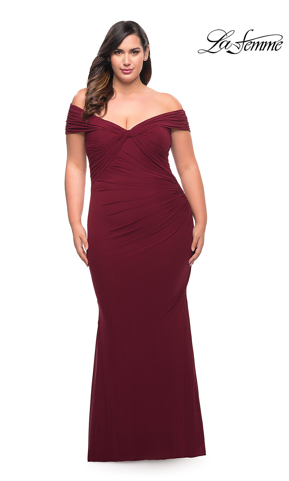 La Femme-Form-Fitting Long La Femme Plus-Size Prom Dress